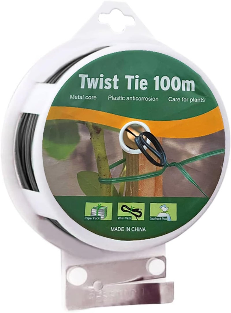 WFAUIBR Twist Tie, 328 Feet (100m),black cable ties with Cutter, black twist ties，Garden Plant Ties Reusable, black Twist Ties for plants Gardening Tomatoes Tie garden ties for plants,garden twist ties - Image 1
